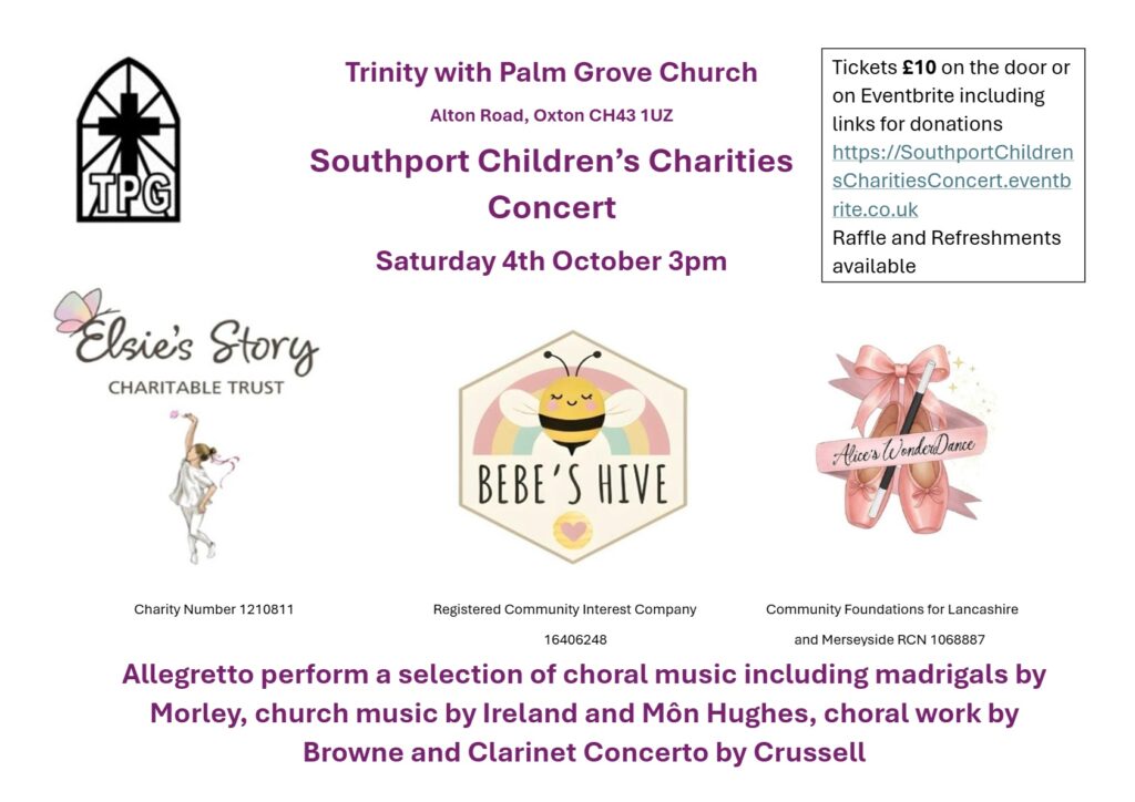 Saturday 4th October 3pm
At Trinity with Palm Grove Church
63 Alton Rd, CH43 1UZ